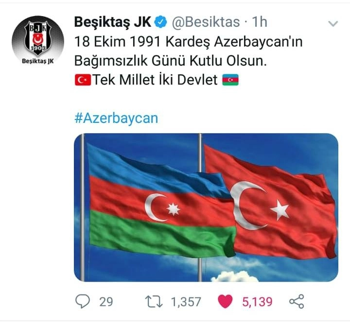 «Бешикташ» поздравил азербайджанцев с Днем Независимости – ФОТО