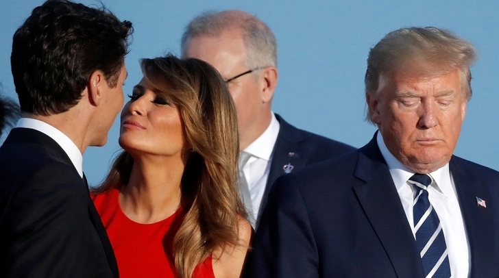 Меланья поцеловала Трюдо в ответ на поцелуй Трампа с женой Макрона
