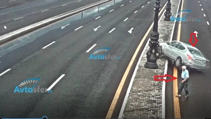 В Баку водитель, пытавшийся избежать столкновения с пешеходом, устроил ДТП - ВИДЕО