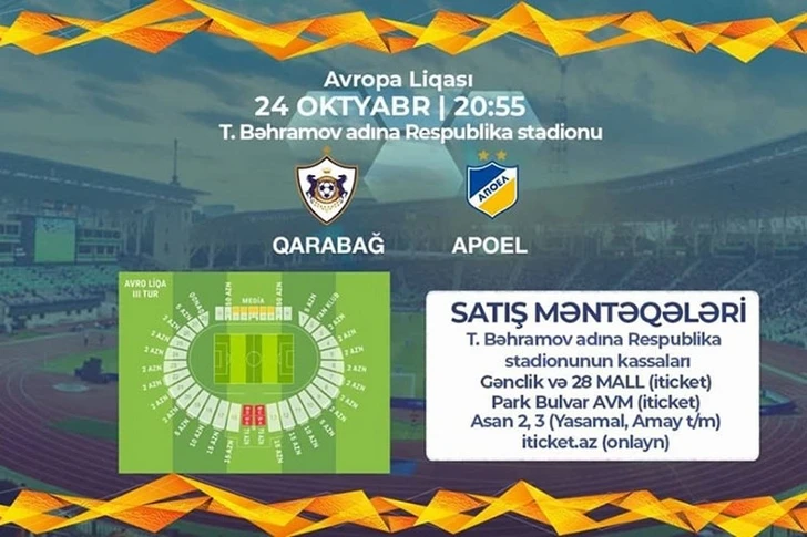 Завтра поступят в продажу билеты матча «Карабах» - АПОЭЛ