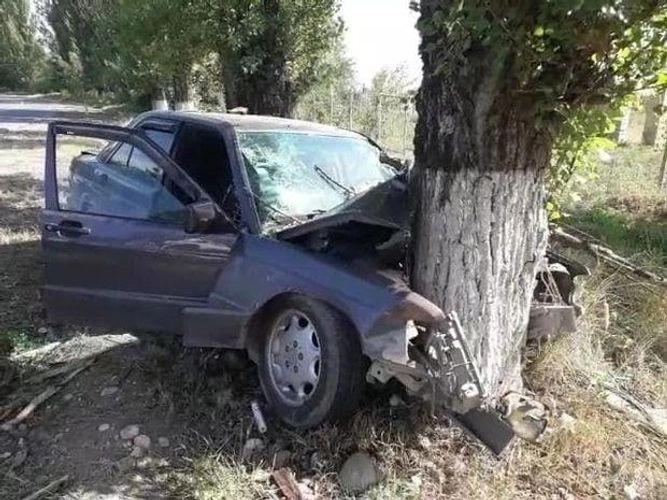 В Огузе автомобиль врезался в дерево. Есть пострадавший