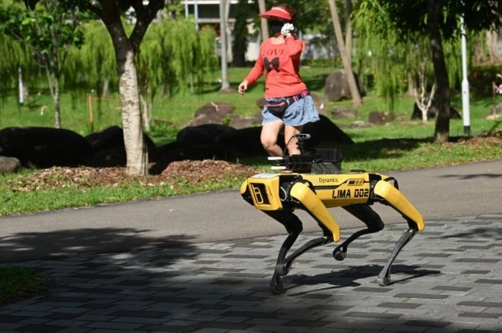 В Сингапуре из-за коронавируса в парк выпустили робота
