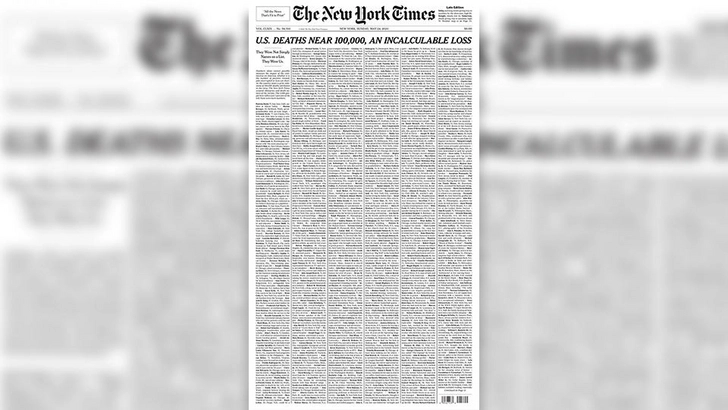 На первой полосе NYT напечатали имена жертв коронавируса в США