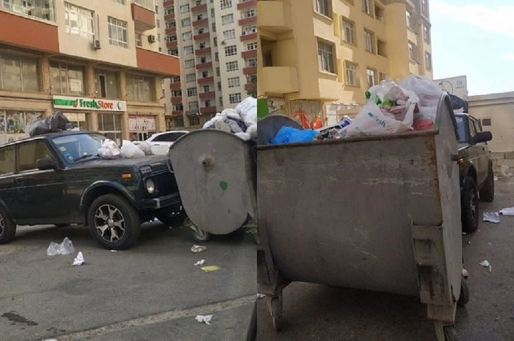 В Баку машину забросали мусором за неправильную парковку - ФОТО