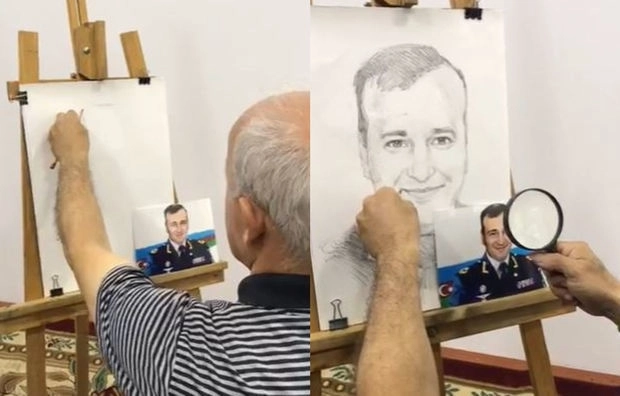 Азербайджанский художник в прямом эфире нарисовал портрет ставшего шехидом генерала - ВИДЕО