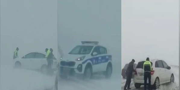 Резкая смена погодных условий создала проблемы на автотрассе Баку-Шамахы - ВИДЕО