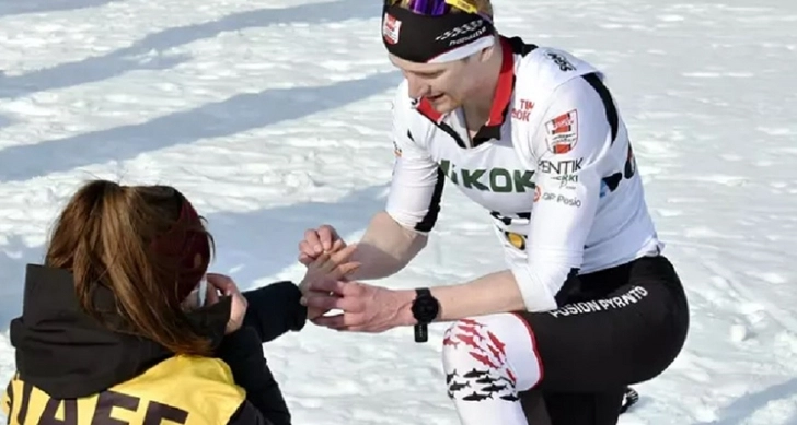 Финский лыжник сделал предложение своей девушке на финише марафона