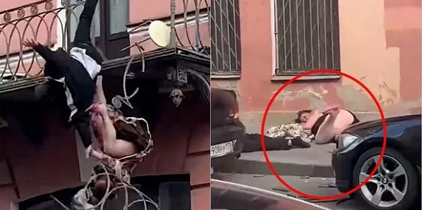В России женщина и мужчина после ссоры упали с балкона третьего этажа - ВИДЕО