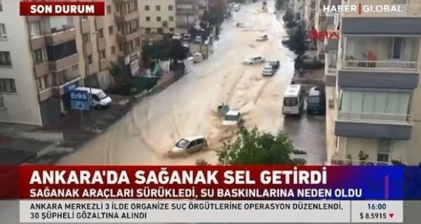 Сель в Анкаре: Потоки воды уносят припаркованные на улицах автомобили - ВИДЕО