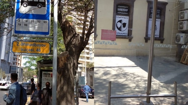 В Баку с автобусной остановки исчезло сиденье скамейки - ФОТО