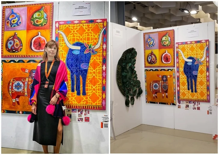 Украинская художница представила картины с азербайджанским орнаментом на XIII Флорентийском биеннале - ФОТО