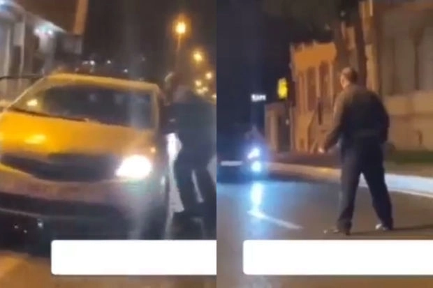 В Баку пьяный мужчина заблокировал дорожное движение - ВИДЕО