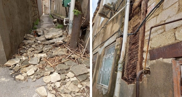 В Баку из-за сильного ветра обрушилась часть жилого дома - ФОТО