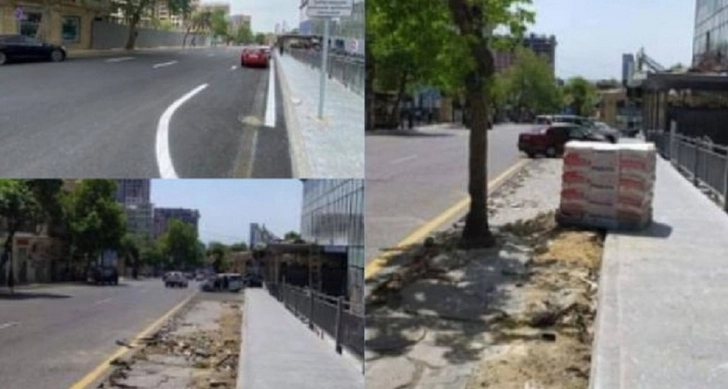 Тротуары на еще одном из центральных проспектов в Баку стали местом для парковки