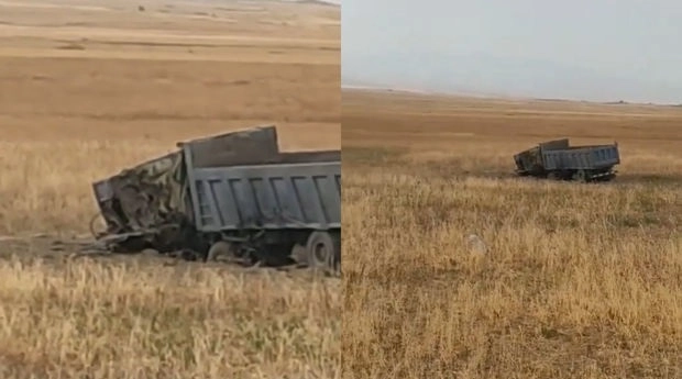 Опубликованы кадры грузовика Azersun Holding, подорвавшегося на мине в Джебраиле - ВИДЕО