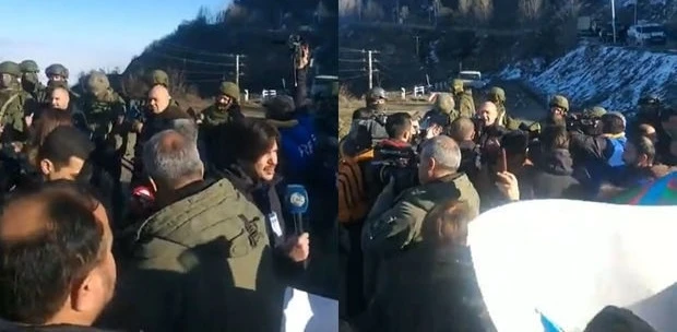 Вышедший к азербайджанским протестующим российский полковник оказался пьян - ВИДЕО