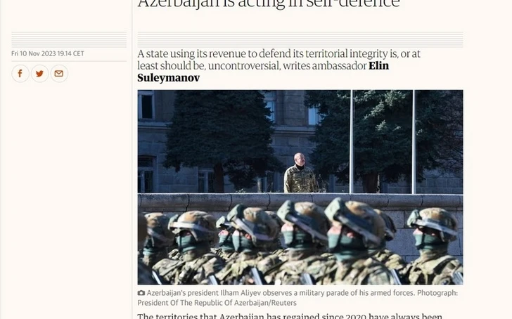 Британская газета The Guardian опубликовала ответ посла Азербайджана в Великобритании