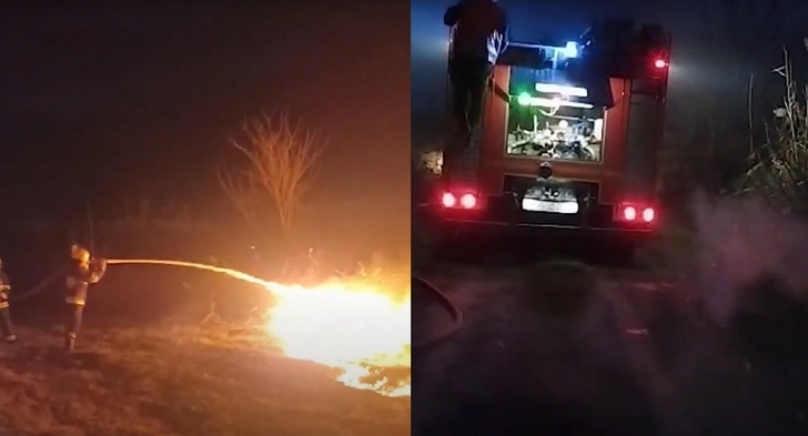 В Кюрдамире произошел пожар на открытой местности - ВИДЕО
