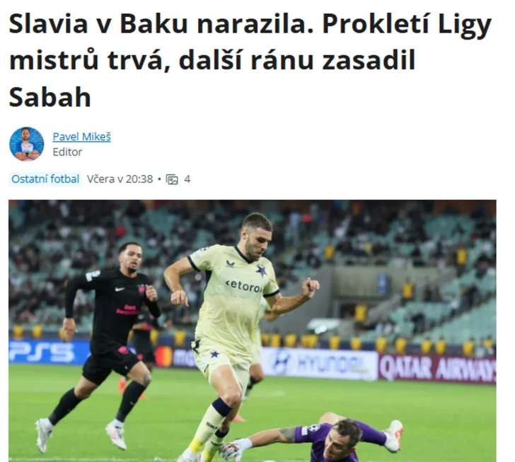 Media.az - Новости Азербайджана - Победа «Сабаха» в Баку: чешская пресса разгромила «Славию» за провал в Лиге чемпионов
