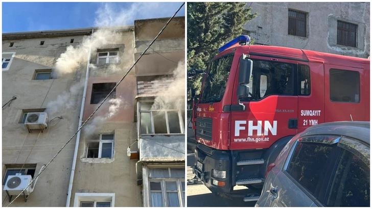 В Сумгайыте горит квартира в жилом доме
