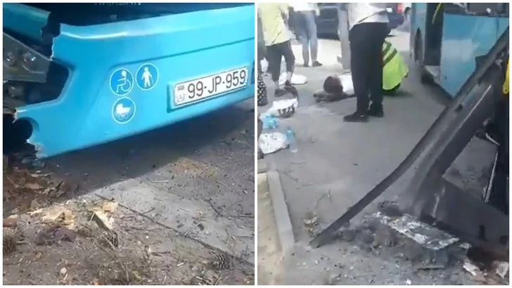 В Баку маршрутный автобус съехал с дороги и врезался в дерево: пострадали 11 человек