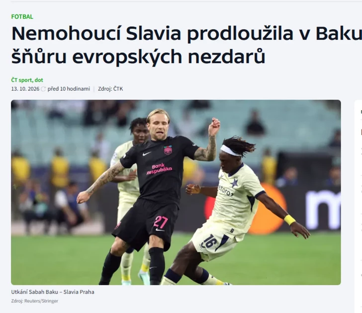 Media.az - Новости Азербайджана - Победа «Сабаха» в Баку: чешская пресса разгромила «Славию» за провал в Лиге чемпионов