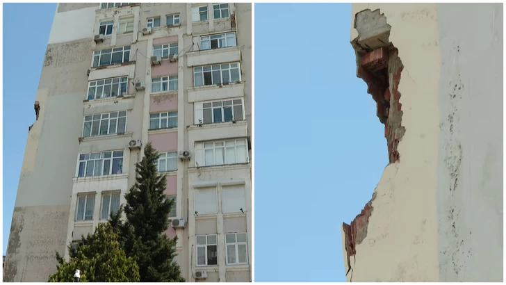 Фасад многоэтажного дома в Баку частично обрушился: жители ждут ремонта уже месяц
