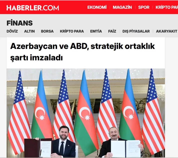 Media.az - Новости Азербайджана - СМИ Турции и ТРСК широко осветили подписание Хартии о стратегическом партнерстве Азербайджана и США
