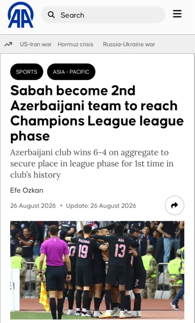 Media.az - Новости Азербайджана - Победа «Сабаха» над «Хапоэлем» в плей-офф Лиги чемпионов вызвала широкий резонанс в мировых СМИ