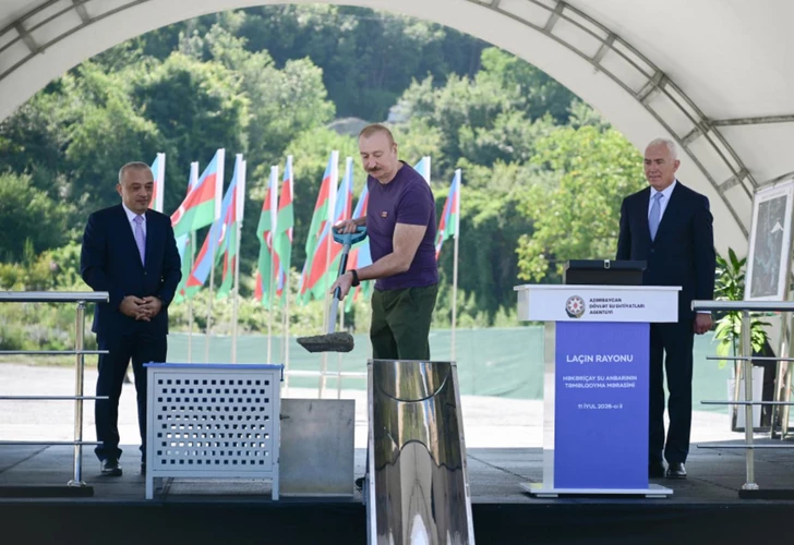 Президент Ильхам Алиев заложил фундамент водохранилища Хакаричай в Лачыне