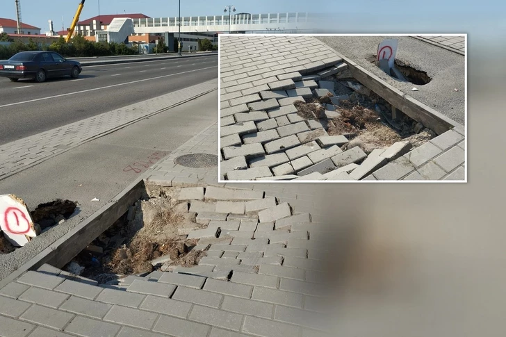 На проспекте 8 Ноября в Баку провалился тротуар