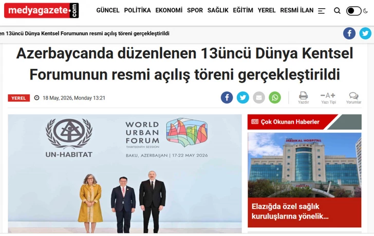 Media.az - Новости Азербайджана - Мировые медиа широко осветили выступление Президента Ильхама Алиева на открытии WUF13