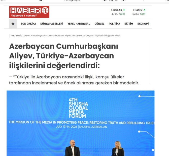 Media.az - Новости Азербайджана - Турецкие СМИ широко осветили выступление Ильхама Алиева на IV Шушинском глобальном медиафоруме