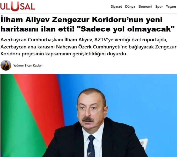Media.az - Новости Азербайджана - Заявления Ильхама Алиева о Зангезурском коридоре вызвали широкий резонанс в турецких СМИ