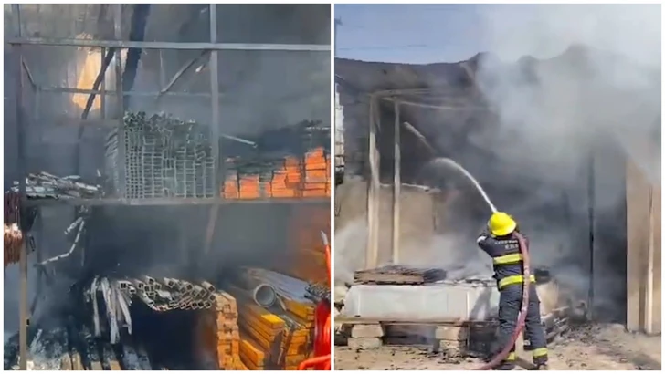 В бакинском поселке произошел пожар в магазине стройматериалов