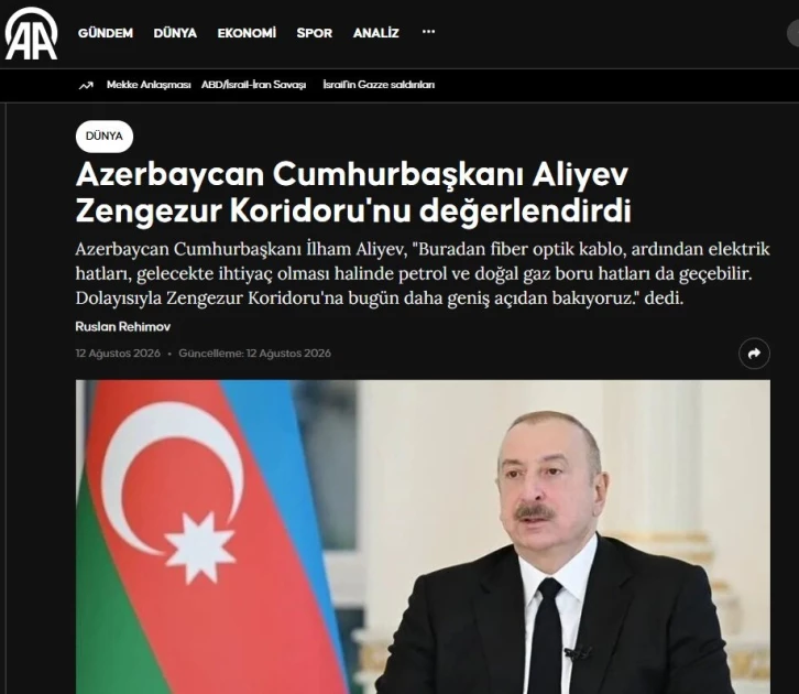 Media.az - Новости Азербайджана - Заявления Ильхама Алиева о Зангезурском коридоре вызвали широкий резонанс в турецких СМИ