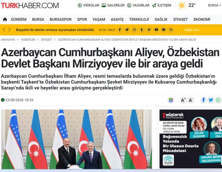 Media.az - Новости Азербайджана - СМИ Турции: Визит Президента Ильхама Алиева в Узбекистан – вклад в укрепление интеграции в регионе