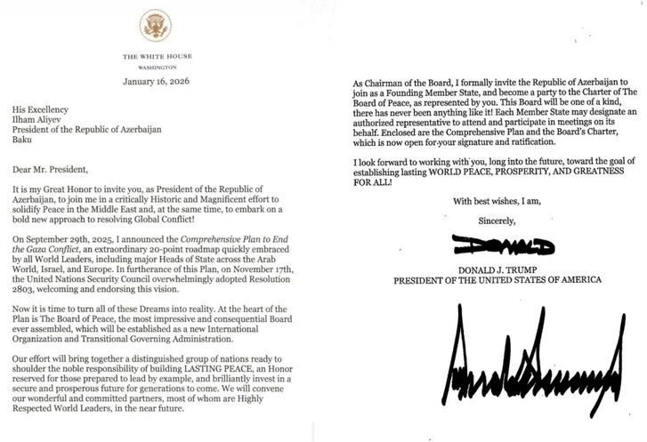 Media.az - Новости Азербайджана - Трамп направил Ильхаму Алиеву письмо с приглашением присоединиться к Совету мира