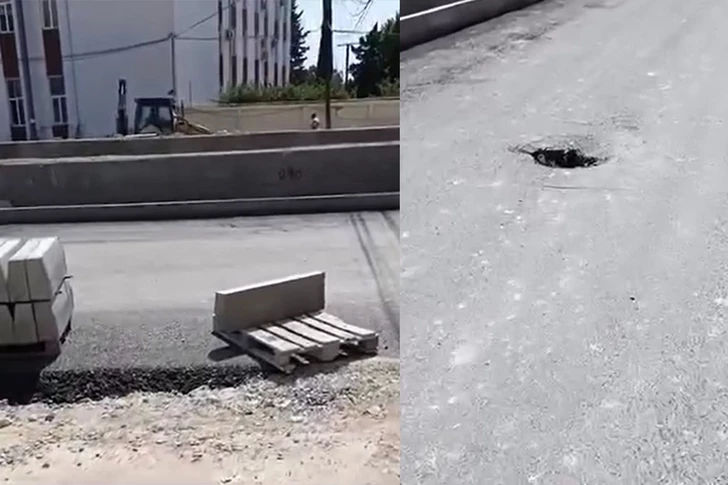 На новой дороге в центре Баку появились ямы?