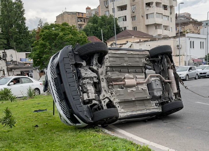 В Ясамальском районе Баку перевернулся автомобиль
