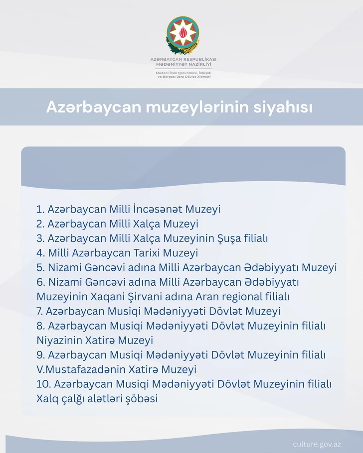 Media.az - Новости Азербайджана - Бесплатный вход в государственные музеи Азербайджана 18 мая - ПОЛНЫЙ СПИСОК