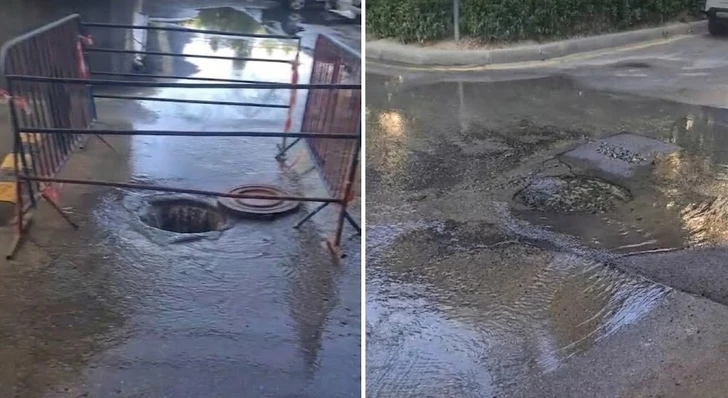 Прорыв трубы питьевого водоснабжения в Баку не устраняют неделю: вода разрушает дорожное покрытие