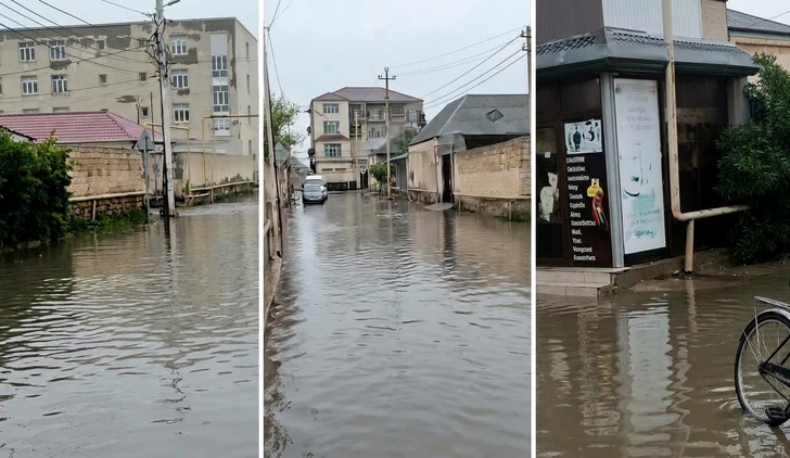 В Баку из-за ливня затопило улицы: движение затруднено