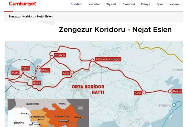 Газета Cumhuriyet: Зангезурский коридор превратит Турцию в важный транзитный и логистический узел