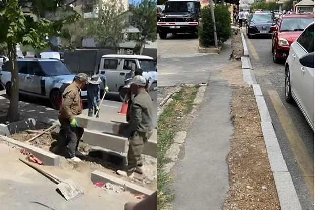 В Баку восстанавливается тротуар, снесенный с целью создания парковки
