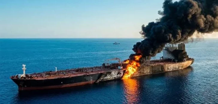 В Ормузском проливе подорвался танкер с более чем 2 млн баррелей нефти на борту