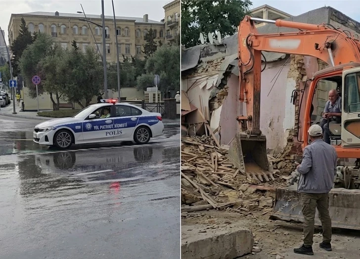 Падение груза во время демонтажных работ привело к прорыву водопровода в Баку