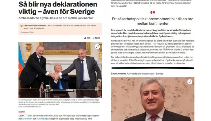 В авторитетном в скандинавских странах издании опубликована статья азербайджанского дипломата