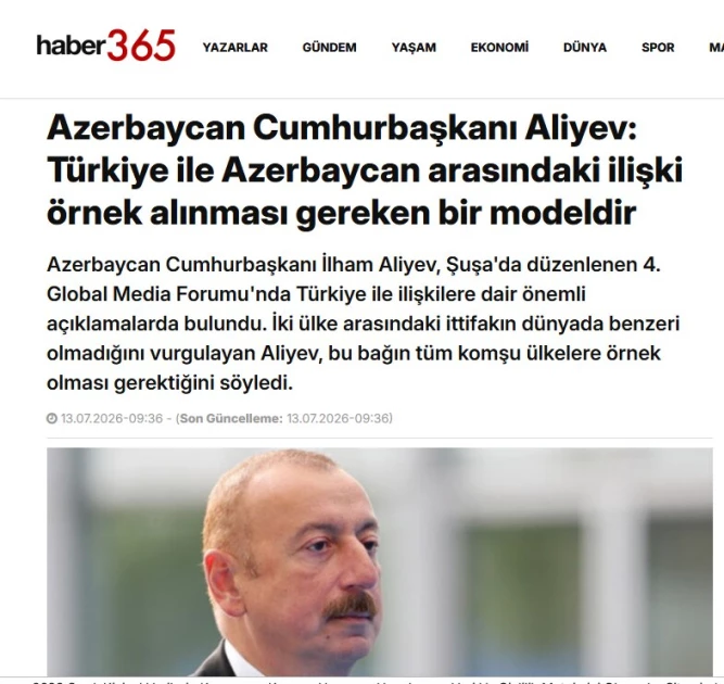 Media.az - Новости Азербайджана - Турецкие СМИ широко осветили выступление Ильхама Алиева на IV Шушинском глобальном медиафоруме
