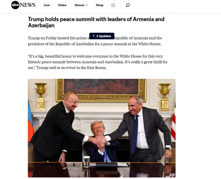 Media.az - Новости Азербайджана - Глобальные СМИ уделяют внимание встрече Дональда Трампа, Ильхама Алиева и Никола Пашиняна